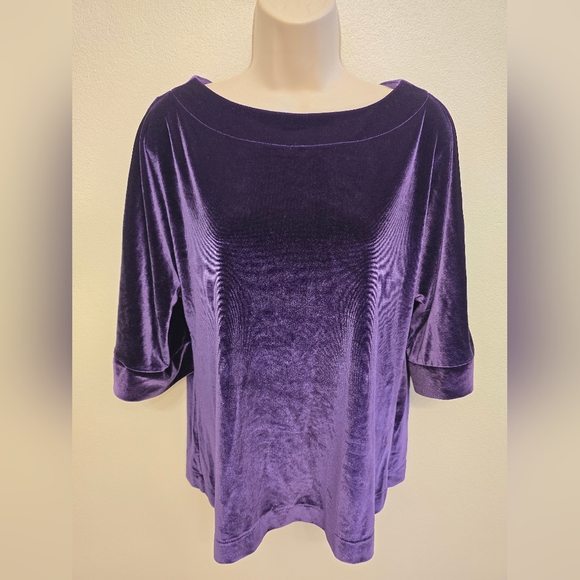 EUC Liz Claiborne Ladies Purple Velvet Half Sleeve Blouse - Picture 1 of 4